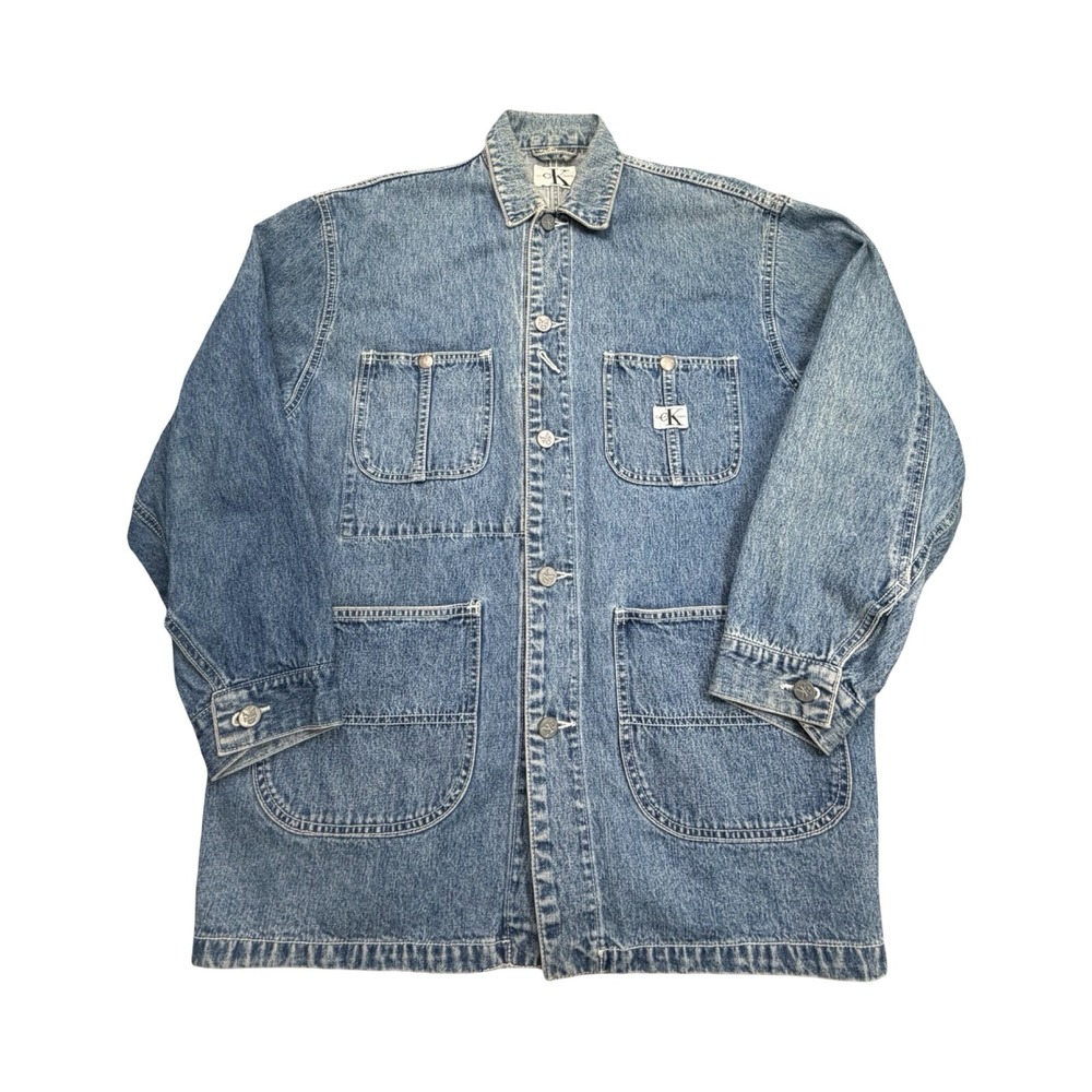 Calvin Klein Jeans Chore Coat Mens M Blue Denim Vintage 90s Cotton Workwear